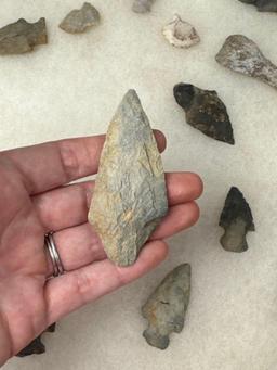 23 Arrowheads, Rhyolite, Quartz, Found in Jim Thorpe Area in Pennsylvania, Longest is 3"