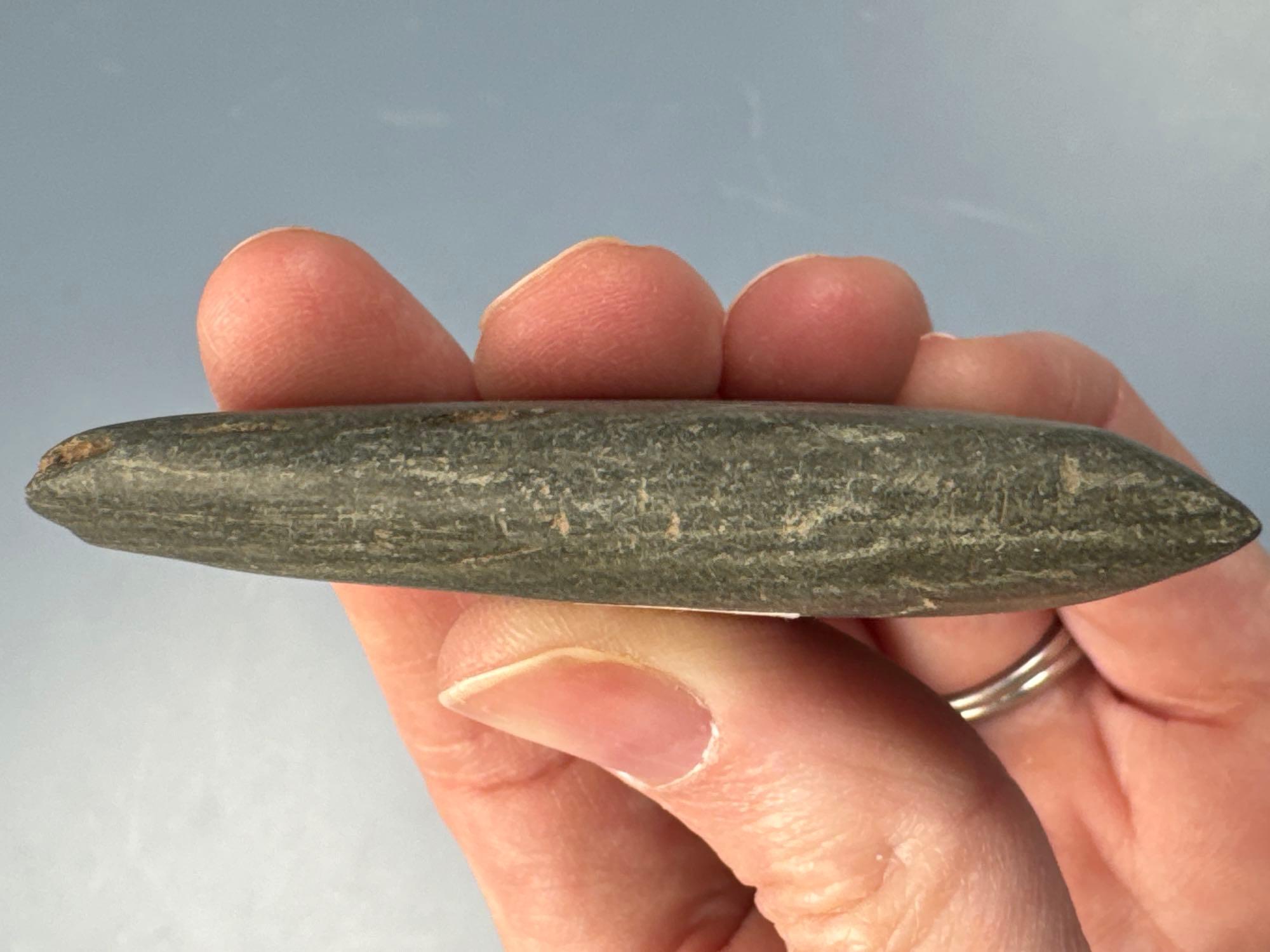 2 1/2" Miniature Banded Slate Celt, Found in Ohio, Purchased from Dick Savidge in 1998, Ex: Walt Pod