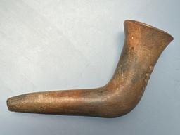 NICE 4" Trumpet Bowl Iroquoian Pipe, Found in Erie co., NY, Some Restoration to Bowl, Mended at Elbo