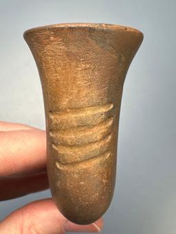 NICE 4" Trumpet Bowl Iroquoian Pipe, Found in Erie co., NY, Some Restoration to Bowl, Mended at Elbo