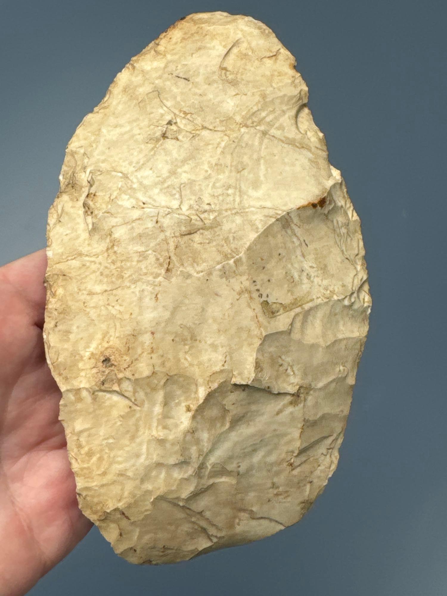 Large 6 1/4" Burlington Chert Biface, Found in Illinois, Ex: Cicero Collection