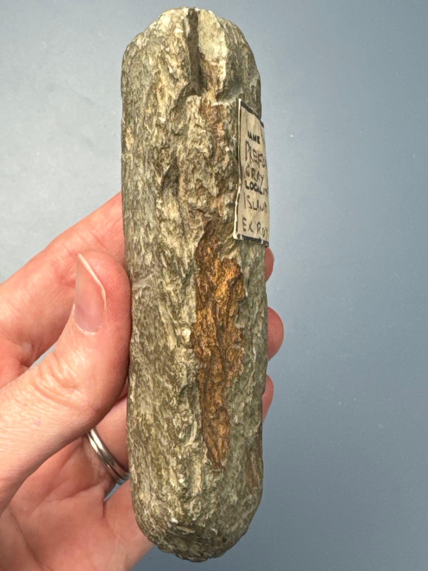 4 1/2" Shield Bannerstone Preform, Found on Three Mile Island, Dauphin Co., PA, DRILLING STARTED, Ex
