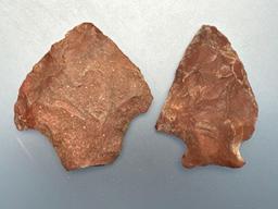 Pair of Transitional Heat-Treated Jasper Points, Lehigh, Perkiomen, Found in Jim Thorpe Area in Penn