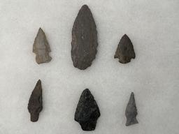 11 Fine Points, Arrowheads, Found in Jim Thorpe Area in Pennsylvania, Longest is 3 3/8"