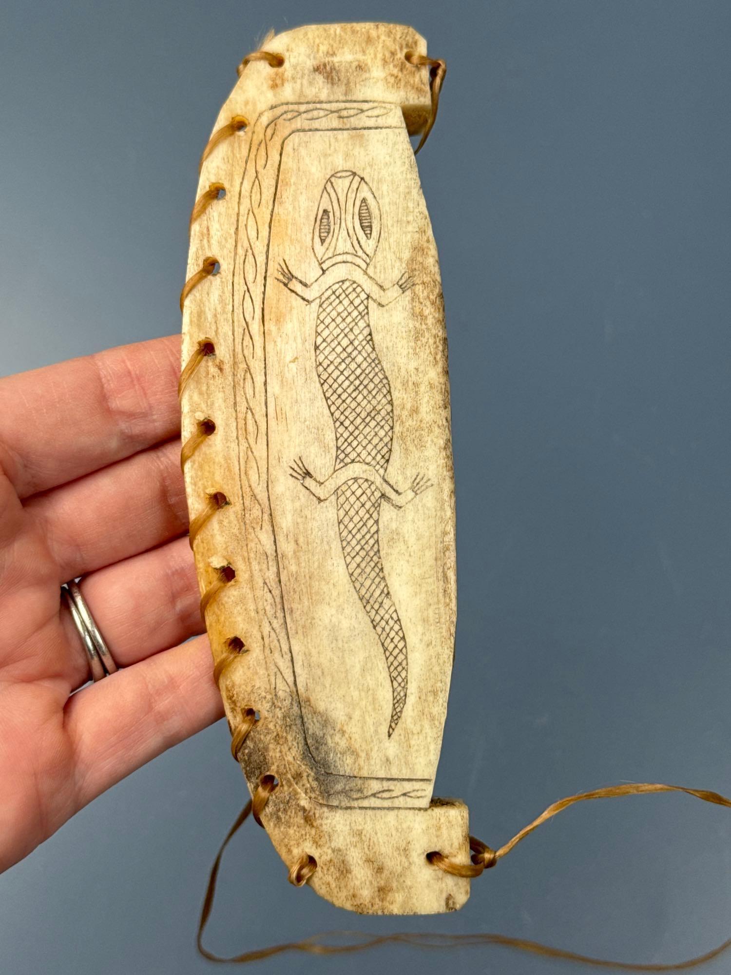 Scrimshaw Carving, Lizard, Nicely Made Piece, Measures 6 1/8" + Beaded Doll