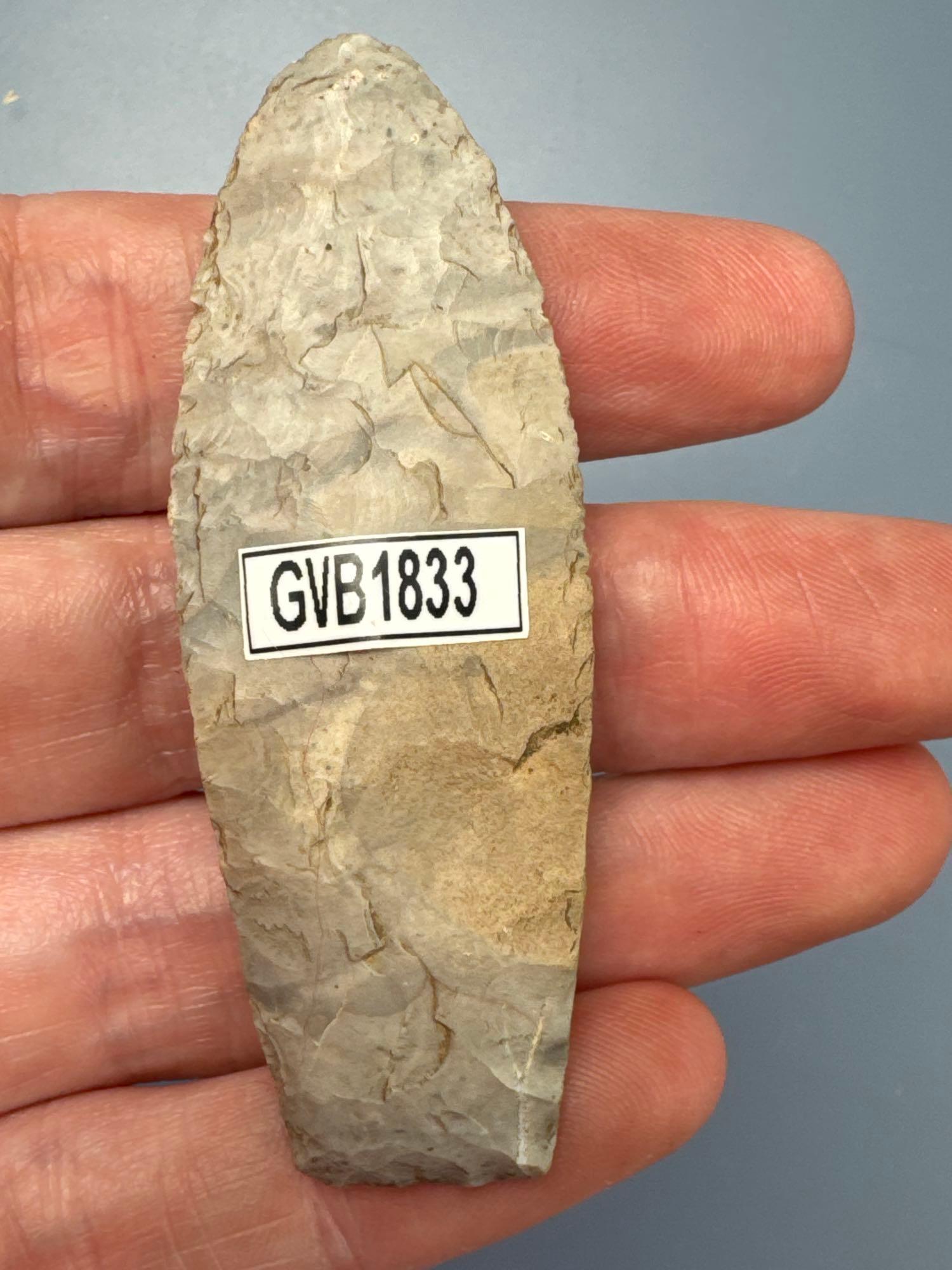 2 1/8" Late Paleo, Jerry Dickey Refers to it association with Plano Complex, Found in Searcy, Arkans