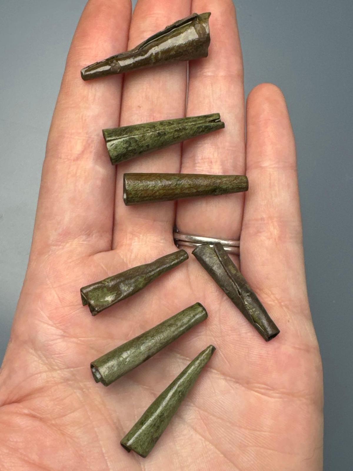 6 Rolled Brass Janglers, Found in Washington Boro, Lancaster Co., PA, Susquehannock Trade Artifacts