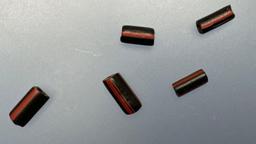 5 Black w/Red Striped Beads, Susquehannock, Found Oscar Leibhart Site, York Co PA 1665-1682, by Dona