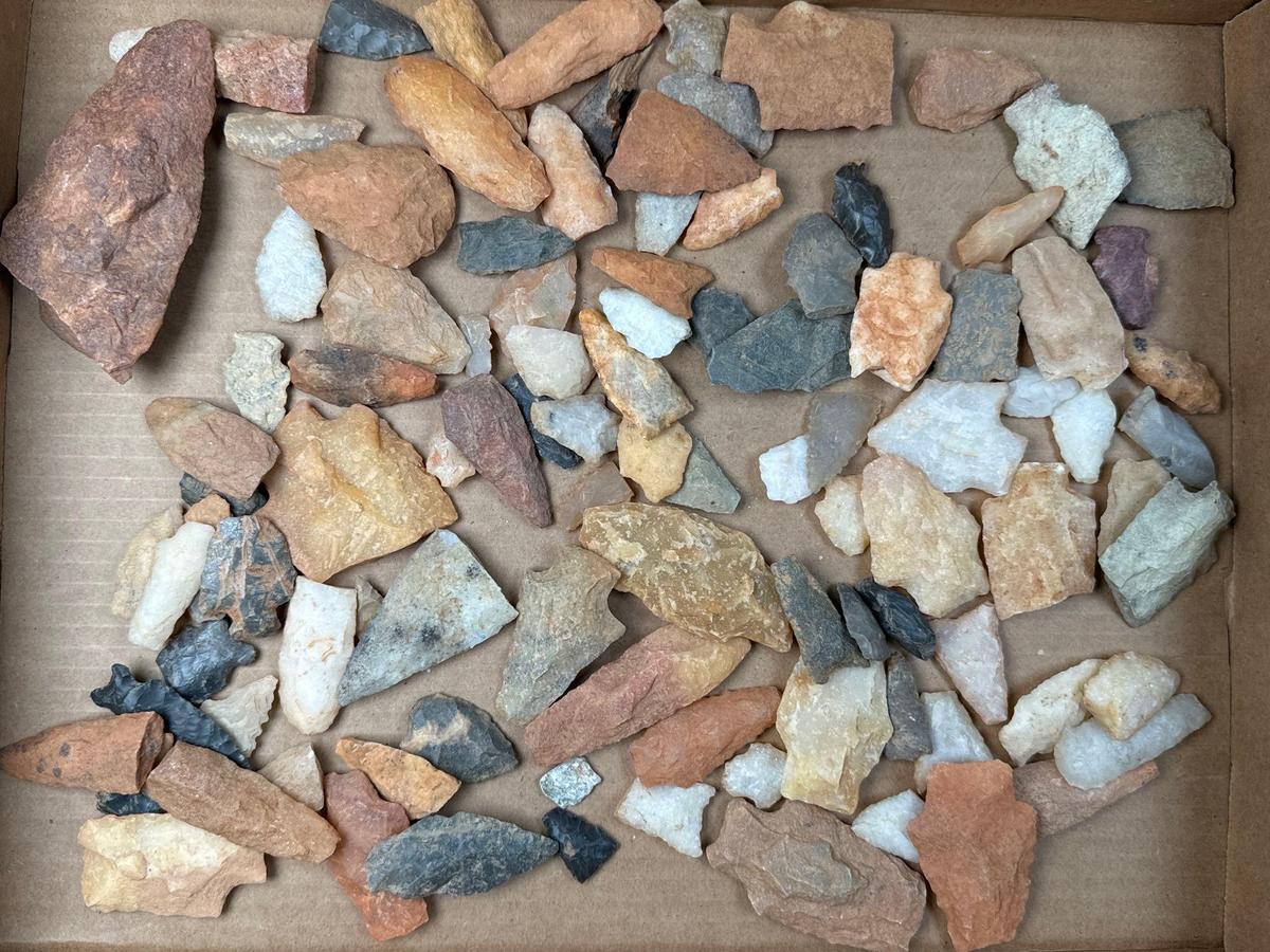 Large Box Lot of Various Arrowheads, Artifacts, Found in North Carolina