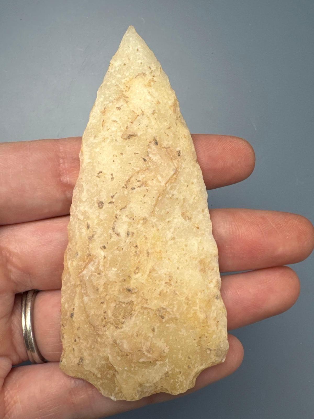 3 1/2" Semi-Translucent Quartz Point, Anciently Snapped Base, Found in North Carolina