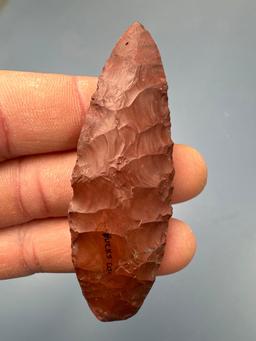 Red Jasper Agate Basin Paleo Point, Found in Southeastern PA, 1/4" of Tip and Base Restored, x1 smal