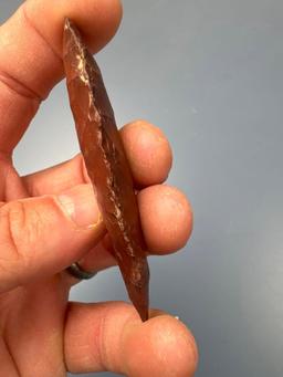 Red Jasper Agate Basin Paleo Point, Found in Southeastern PA, 1/4" of Tip and Base Restored, x1 smal