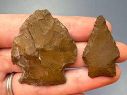 Pair of Jasper Points, Longest is 1 5/8", Found in Berks Co., PA, Ex: Burley Collection