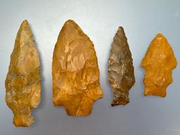 4 Impressive Jasper Points, Found in 1999 near Gilbert Generator, Bucks Co., PA, 3 Miles from Durham