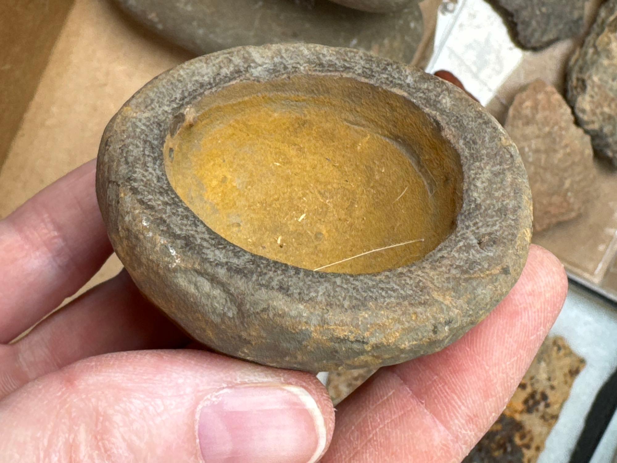 Lot of Various Tools, Iroquoian Bowl Fragment, Paint Pot and More, Found in New York, Ex: Dave Summe