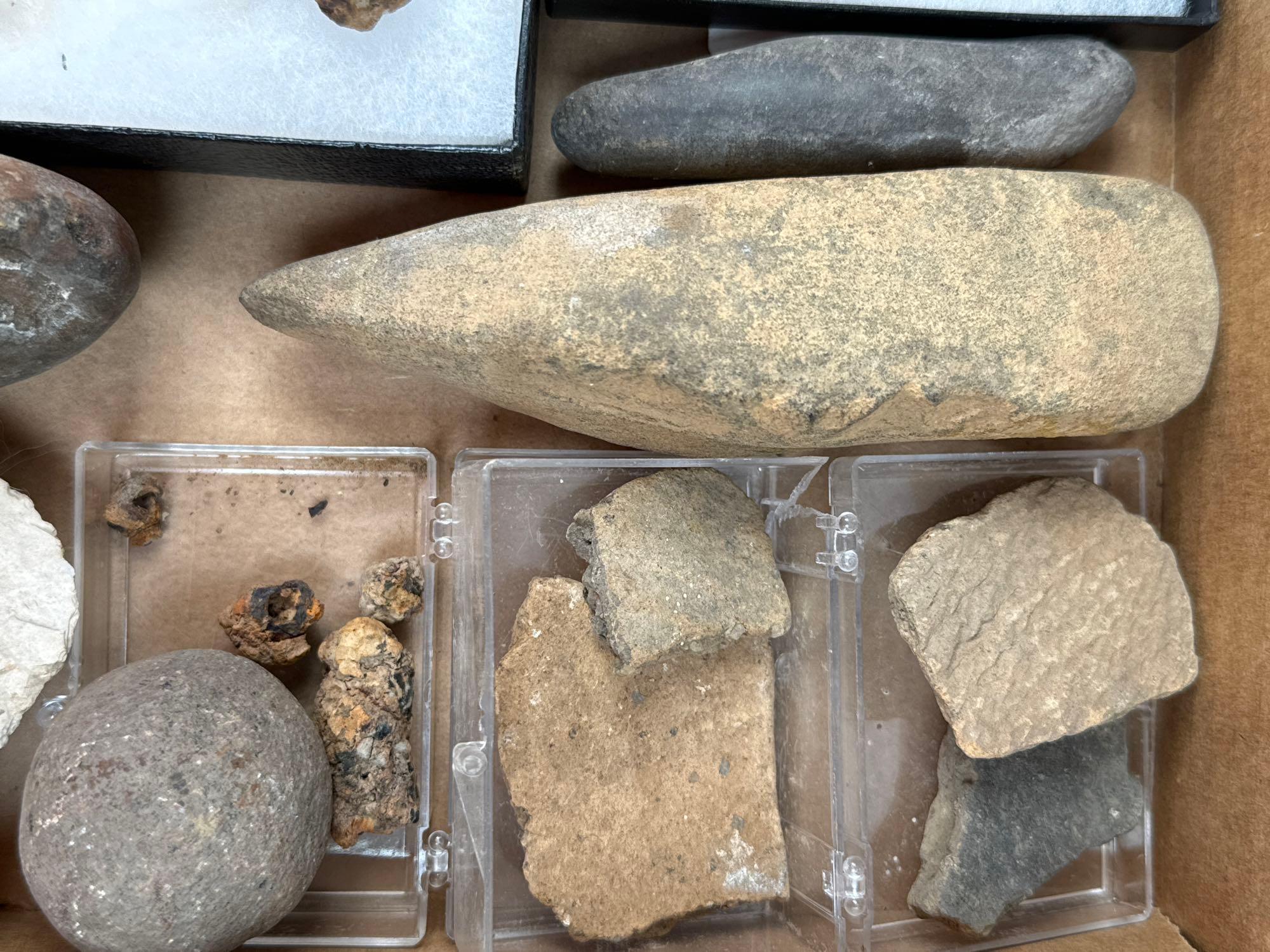 Lot of Various Tools, Iroquoian Bowl Fragment, Paint Pot and More, Found in New York, Ex: Dave Summe