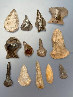 13 Various Tools, Drills, Scrapers, Chert, Found in New York Ex: Dave Summers Collection Longest is