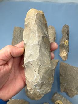 IMPRESSIVE Lot of Dover Chert Blades, Preforms, Blanks, Largest 7,' Mainly from the Cross Creek Site