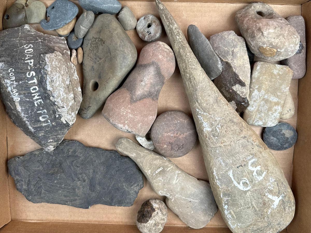 Lot of Various Stone Tools, Soapstone, Some Geofacts, Longest is 13", Found in New York, Ex: Dave Su