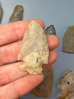 10 Arrowheads and Tools, Found in New York, Longest is 2 3/4", Ex: Dave Summers Collection