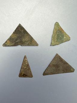 Lot of 4 Cut Brass Triangle Points, Iroquoian Trade Points, Found in New York, Longest is 1 1/16"