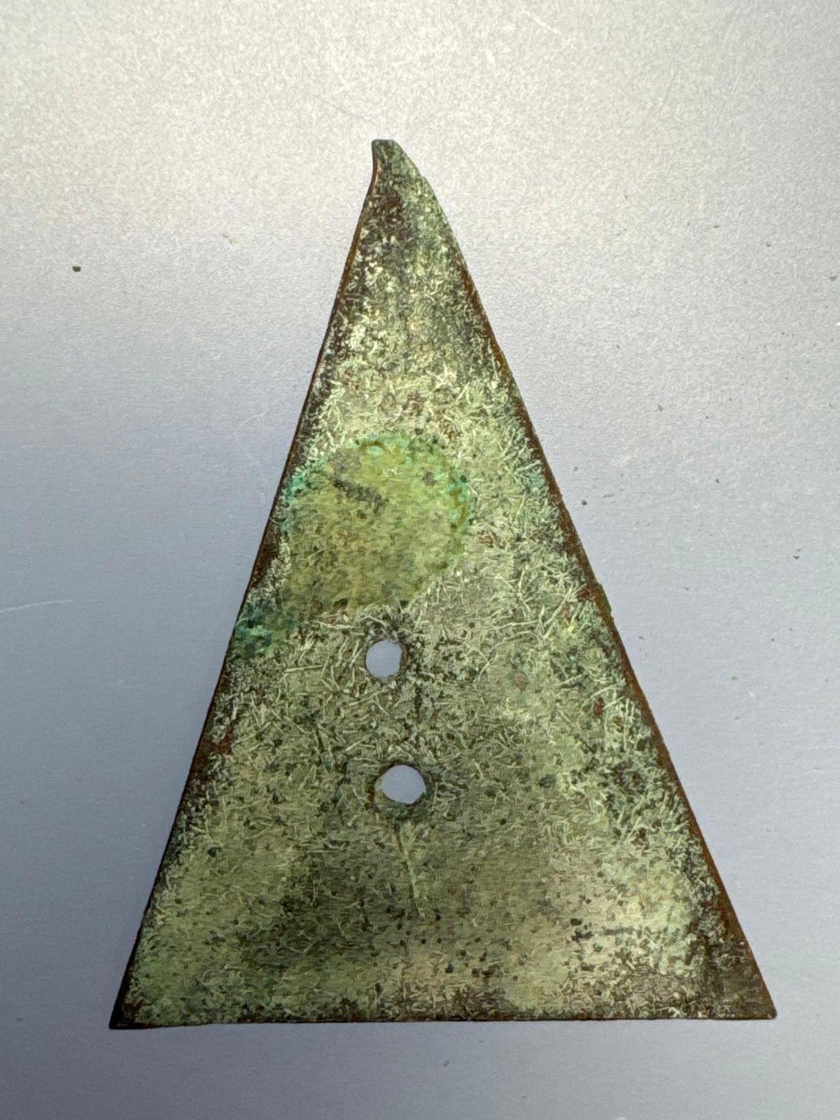 RARE 1 1/2" DOUBLE Perforated Cut Brass Triangle Point, Iroquoian Trade, Nice Piece