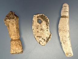 x2 Shell Pendants and Bone Effigy, Found in New York, Iroquoian Artifacts