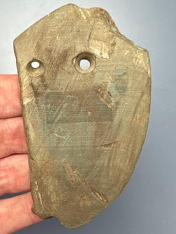 3.5" Banded Slate 2-Hole Pendant, Anciently Salvaged, Found in Hepburn, Hardin Co., OH, Ex: Dana Sta