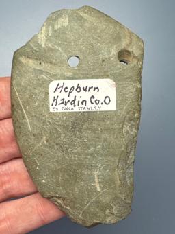 3.5" Banded Slate 2-Hole Pendant, Anciently Salvaged, Found in Hepburn, Hardin Co., OH, Ex: Dana Sta