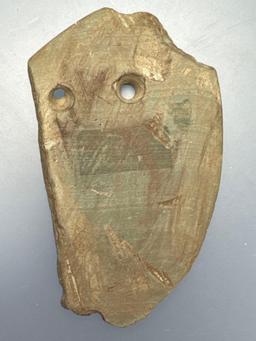 3.5" Banded Slate 2-Hole Pendant, Anciently Salvaged, Found in Hepburn, Hardin Co., OH, Ex: Dana Sta