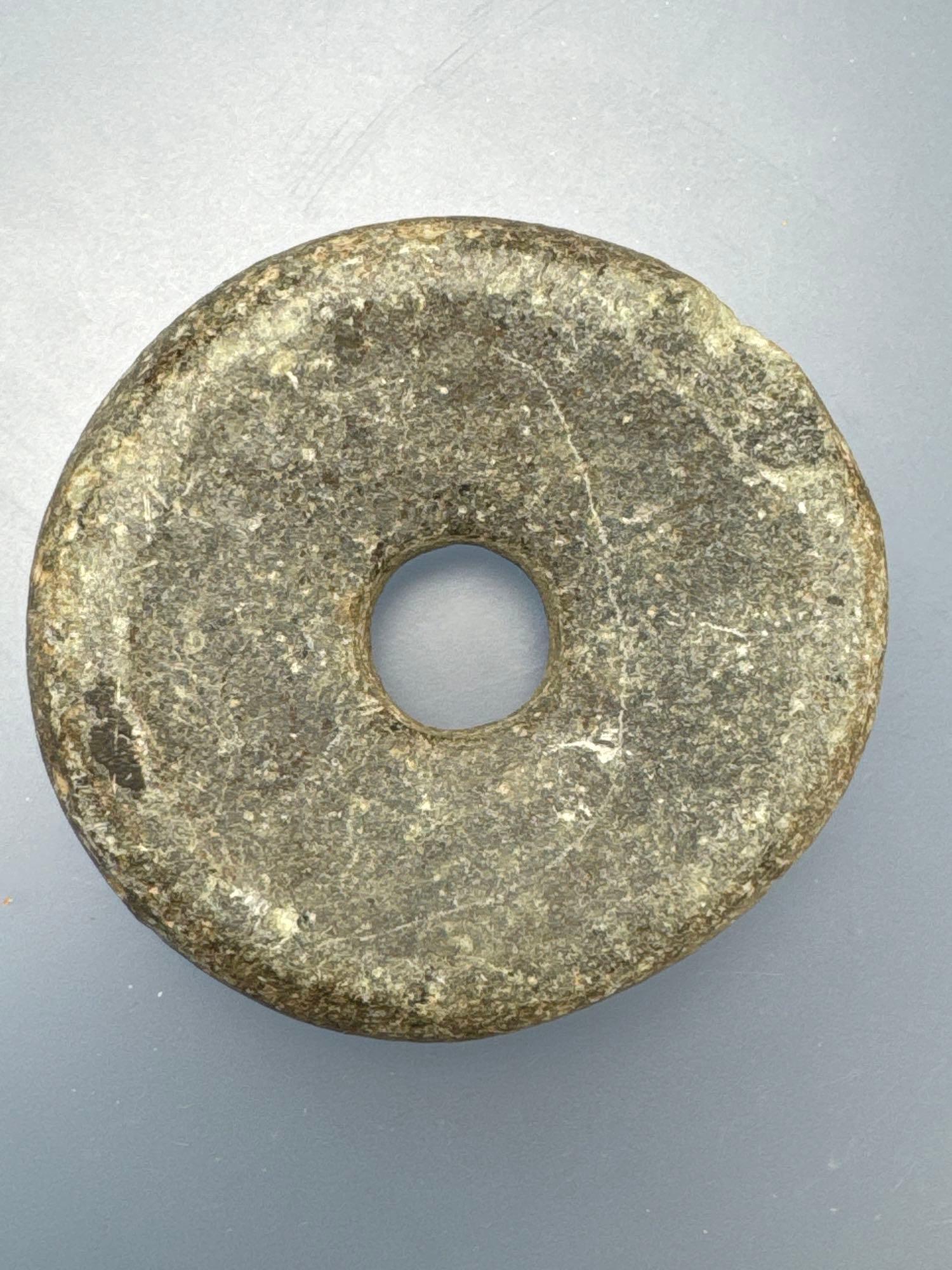 SUPERB 2 5/8" Steatite Discoidal, Perforated, Found in New Jersey (interesting style for the area),