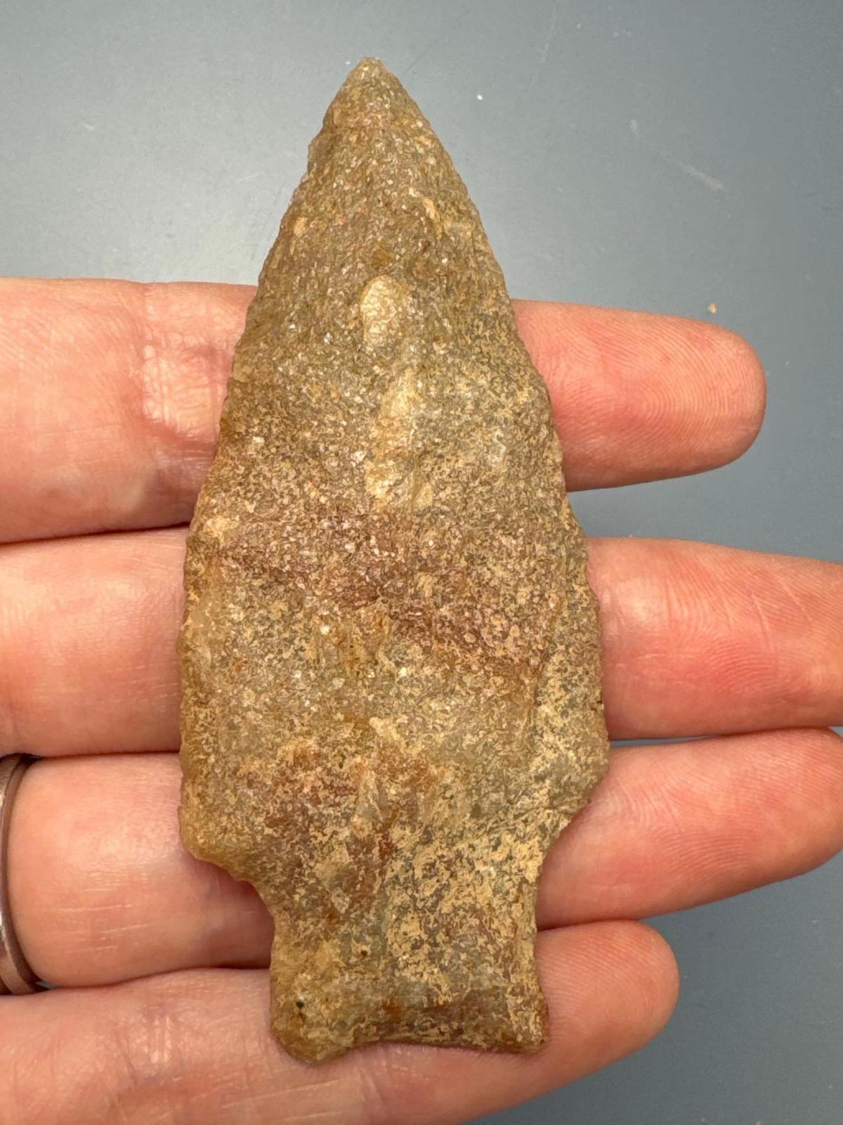 NICE 3" Quartzite Archaic Stem Point, Found in Northampton Co., PA by the Burley Family, Ex: Burley