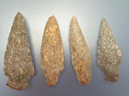 Lot of 4 Archaic Stem Points, Longest is 3", Found in Northampton Co., PA by the Burley Family, Ex: