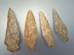 Lot of 4 Archaic Stem Points, Longest is 3", Found in Northampton Co., PA by the Burley Family, Ex: