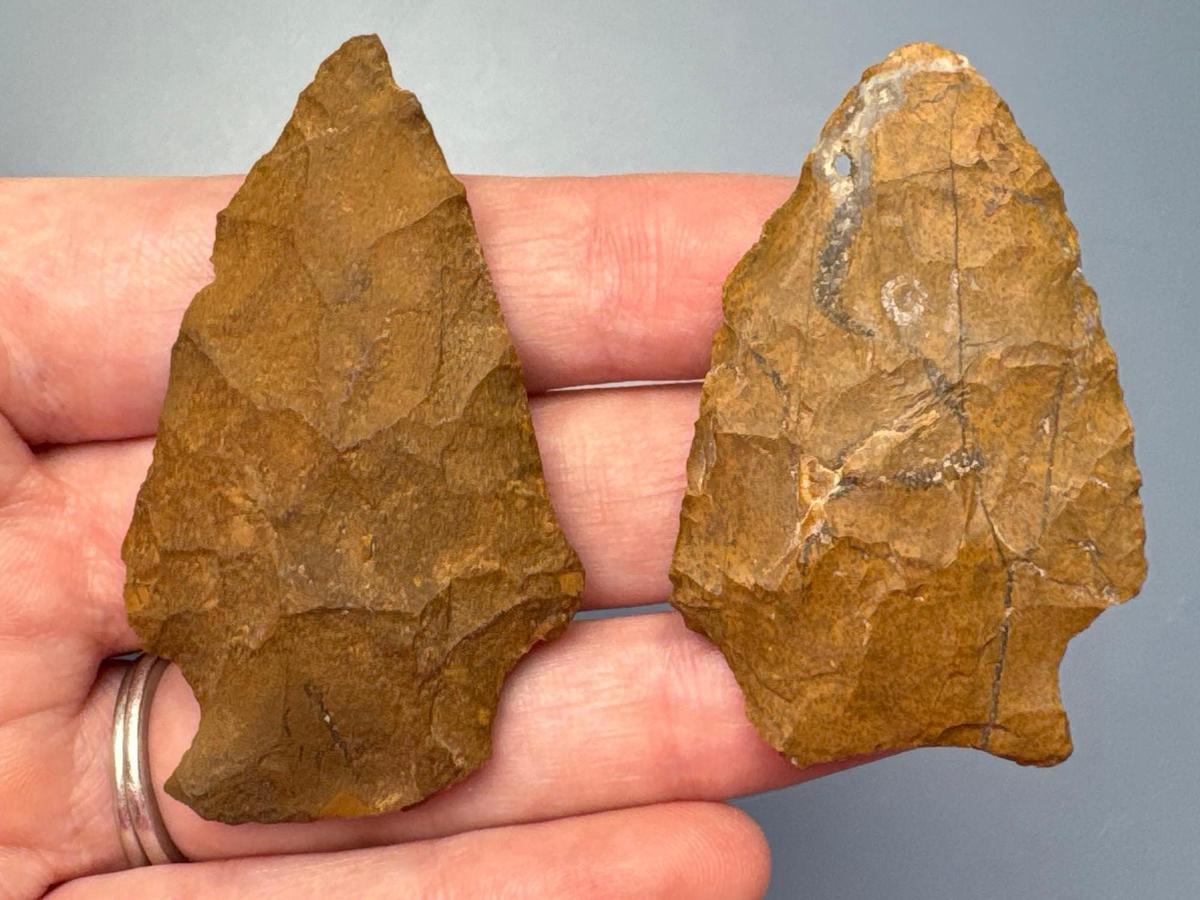 Pair of Jasper Points, Longest is 2 1/4", Found in Northampton Co., PA by the Burley Family, Ex: Bur