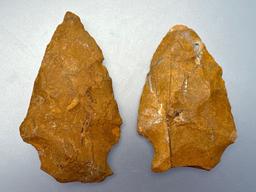 Pair of Jasper Points, Longest is 2 1/4", Found in Northampton Co., PA by the Burley Family, Ex: Bur