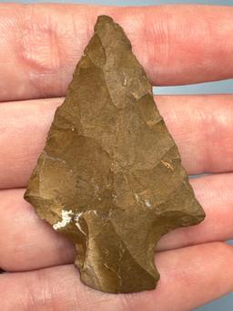 2 1/16" Brown Jasper Perkiomen w/Streaking, Found in Northampton Co., PA by the Burley Family, Ex: B