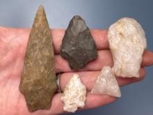 Lot of 5 Points, x1 NICE 3 1/8" Quartzite Point, Others Nice as Well, Found in PA