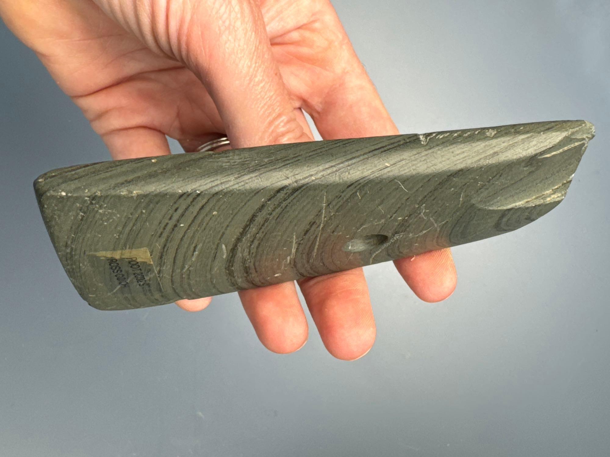 4 1/2" Banded Slate Bell Pendant, Found in Ross Co., OHiO, Ex: Irvin Daugherty, Larry Swann, Root