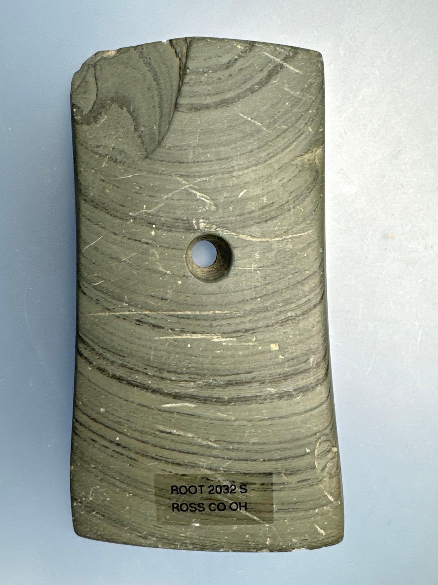 4 1/2" Banded Slate Bell Pendant, Found in Ross Co., OHiO, Ex: Irvin Daugherty, Larry Swann, Root