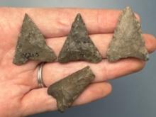 Lot of 4 Chert Triangle Points, Longest is 1 3/8", Found in New York, Ex: Dave Summers Collection