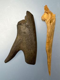 Awl (West Virginia) and Antler Flaking Tool (Lehigh Co., PA) , Longest 3 1/4"