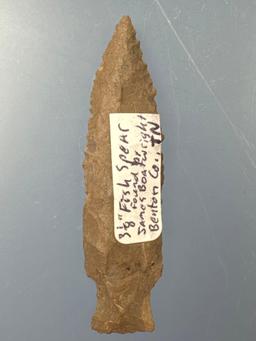 3 1/8" Point, Found by James Boatwright in Benton Co., Tennessee