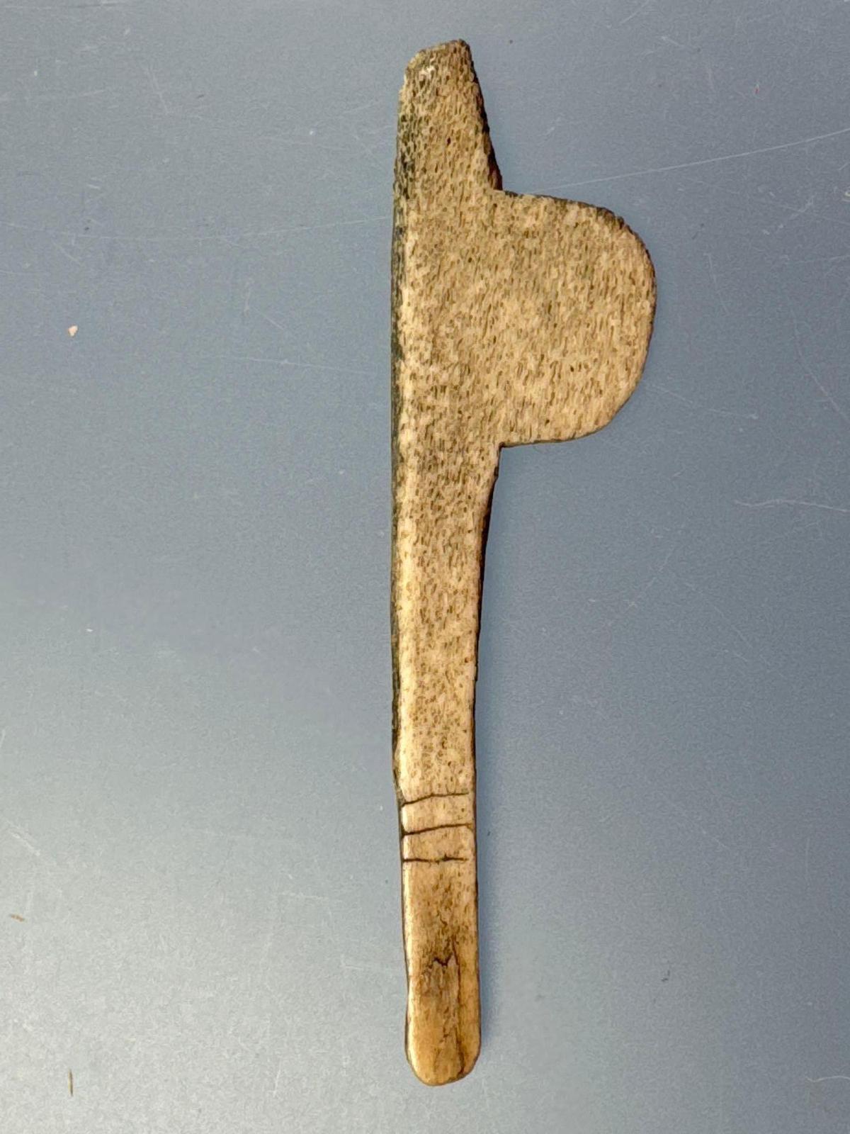RARE 2 3/4" Bone War Club, Iroquoian, Found on White Site, Chenango River, Chenango Co., New York.