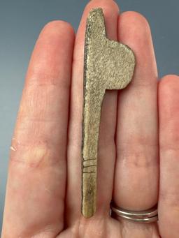 RARE 2 3/4" Bone War Club, Iroquoian, Found on White Site, Chenango River, Chenango Co., New York.