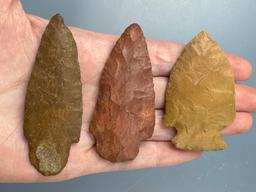 Lot of 3 Central States Points, Colorful, Adena, Corner Notch, Ex: Ted Knieriem