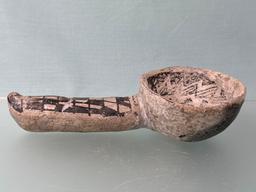 6 3/4" Black on White Anasazi Ladle, Handle Reglued w/Minor Restoration, Restoration to Front Edge