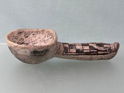 6 3/4" Black on White Anasazi Ladle, Handle Reglued w/Minor Restoration, Restoration to Front Edge