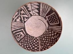 7 3/4" x 3" Black on White Mimbres Anasazi Bowl, Broken and Reglued, Unrestored, WOW, Arizona,