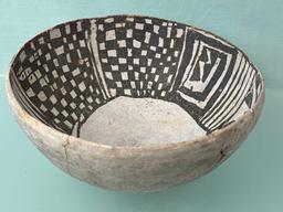 7 3/4" x 3" Black on White Mimbres Anasazi Bowl, Broken and Reglued, Unrestored, WOW, Arizona,